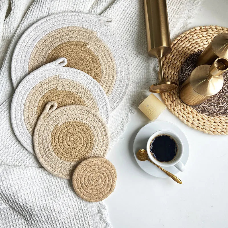 Colored Placemat Pastoral Style Thickened Insulation Cotton Linen Woven Table Mat Heat Resistant Anti Scalding Sand Pot Cup Mat