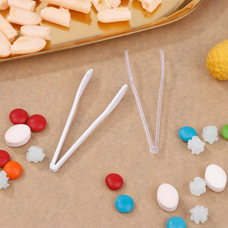 10Pcs Dollhouse Mini Cake Dessert Bread Clip Tweezers Food Clip Bread Tongs Model Tableware Cookware Kitchen Utensils Tools Toys