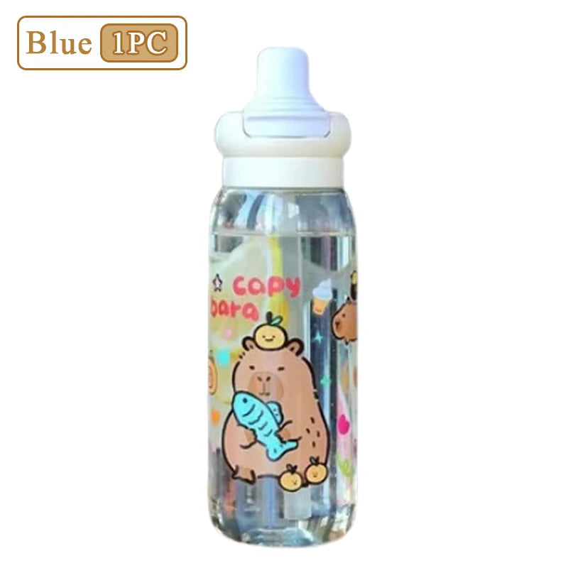 1/2/4PCS Capybara Cartoon 750ml Portable Large-capacity Water Bottle Sports Straw Cups Student Plastic Water Cups Children's Mug
