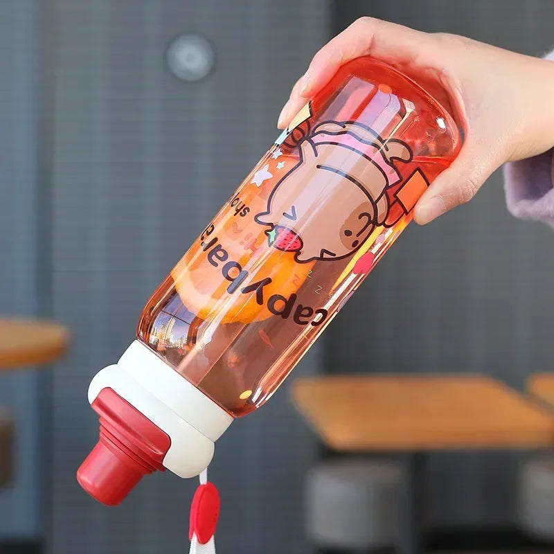 1/2/4PCS Capybara Cartoon 750ml Portable Large-capacity Water Bottle Sports Straw Cups Student Plastic Water Cups Children's Mug