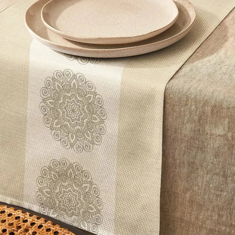 1pc Floral Print Mandala Pattern Table Runner, Boho Polyester Table Runner For Dining Room Cottagecore Polyester Table Liner