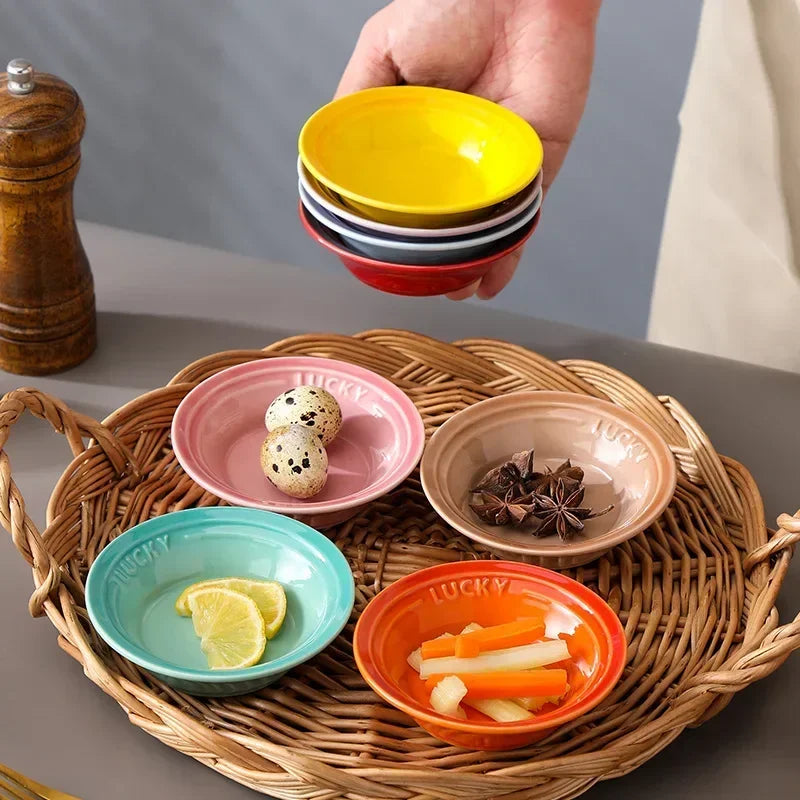 Ceramic Soy Sauce Dish Small Round Condiment Bowls for Sushi Appetizers Dipping Mini Appetizer Plates for Home Dining