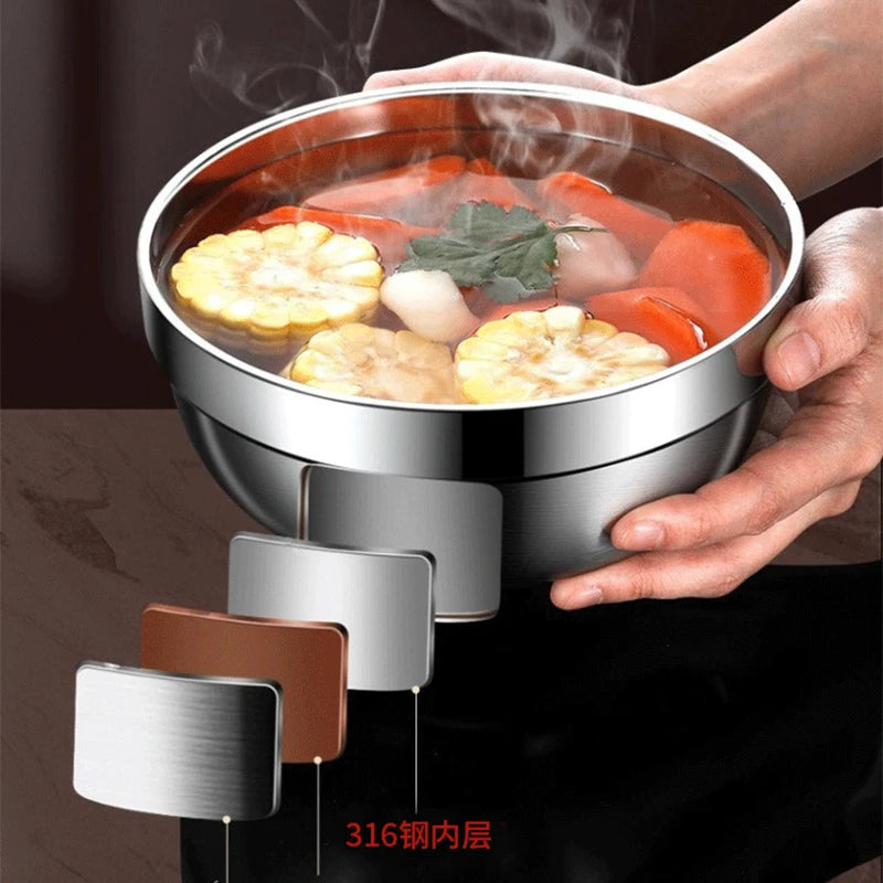304 Stainless Steel Rice Bowls Household Five-layer Heat Insulation Fall Prevention Solid Tableware 15~16cm Adult Dining Bowl