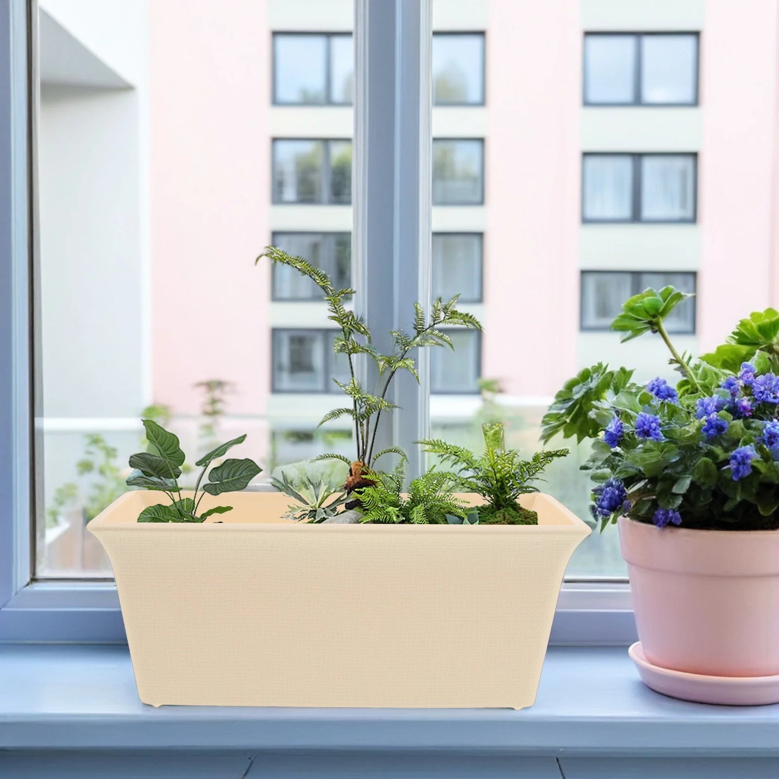 Long Planter Box: Plastic Rectangular Flower Pot For Balcony Window Garden Indoor Outdoor Herb Planting Patio Decor