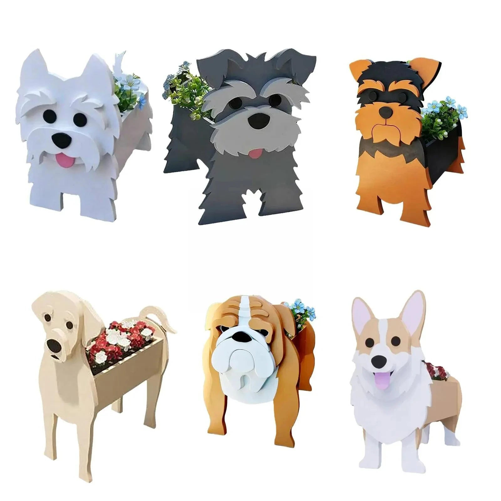 Cute Animal DIY Flower Planter PVC Pet Dog Potted Garden Yard Decoration Plant Container Holder Decor Garden Flower Pots  Orname