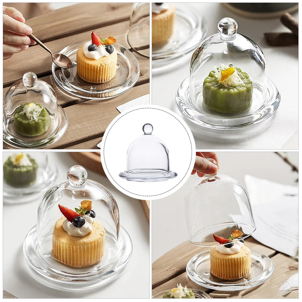 Dessert Glass Tray With Lid Mini Cake Plate Stand For Display Serveware Set Small Dustproof Sweet Plate Cupcake Dish Holder