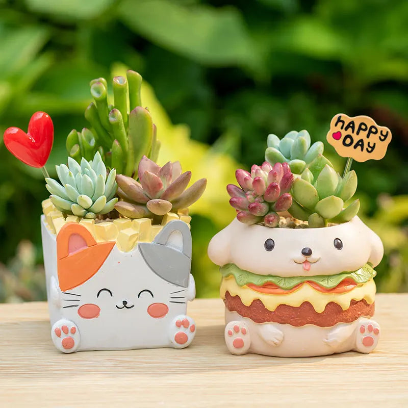 Burger and Fries Series Animals Planters Decorative Flower Pots for Succulents Plants Container Pencil Holder Home Garden Decor
