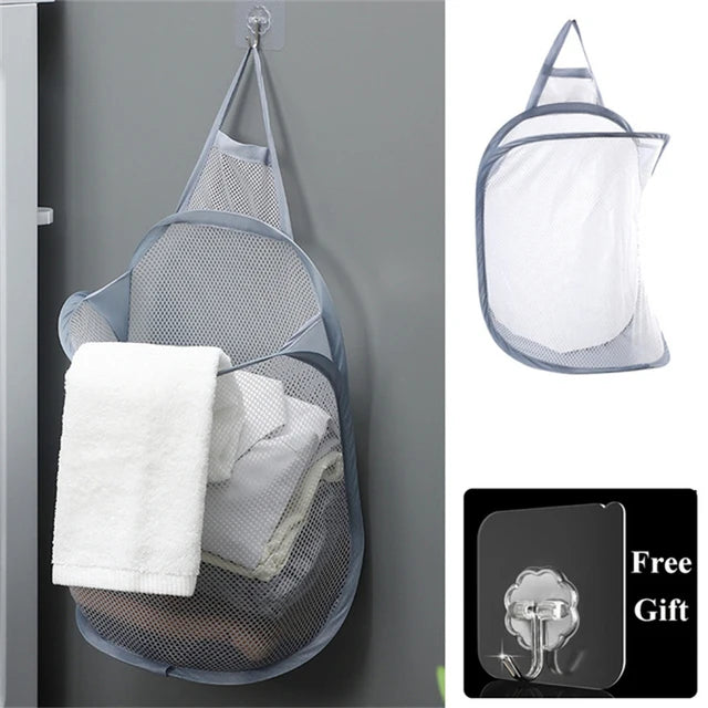 Large Hanging Laundry Basket Storage Bag Foldable Organizer For Dirty Clothes Meshcloth Multi-pocket Clothing Toy Storage Home