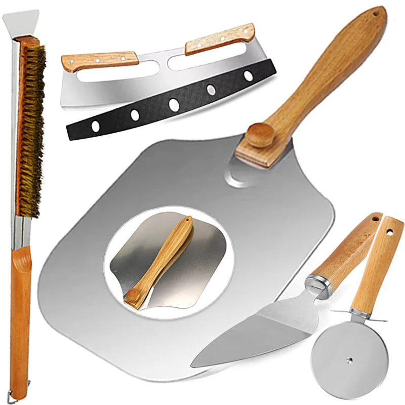 Pizza Oven Accessories Supplies Pizza Wheel Server Oven Brush Pizza Cutter Rocker Pizzas Peel Shovel for  Kitchen Outdoor Grill