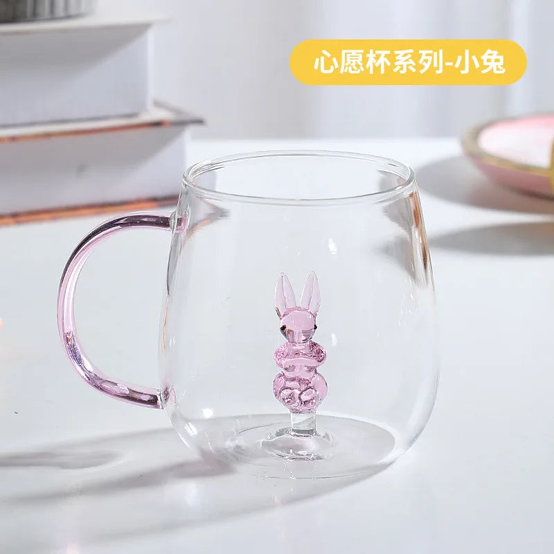 3D Cartoon Animal Shape Glass Cup for Home, Cute Water and Coffee, Single Layer Cup with Guests, Juice and Cold Drink