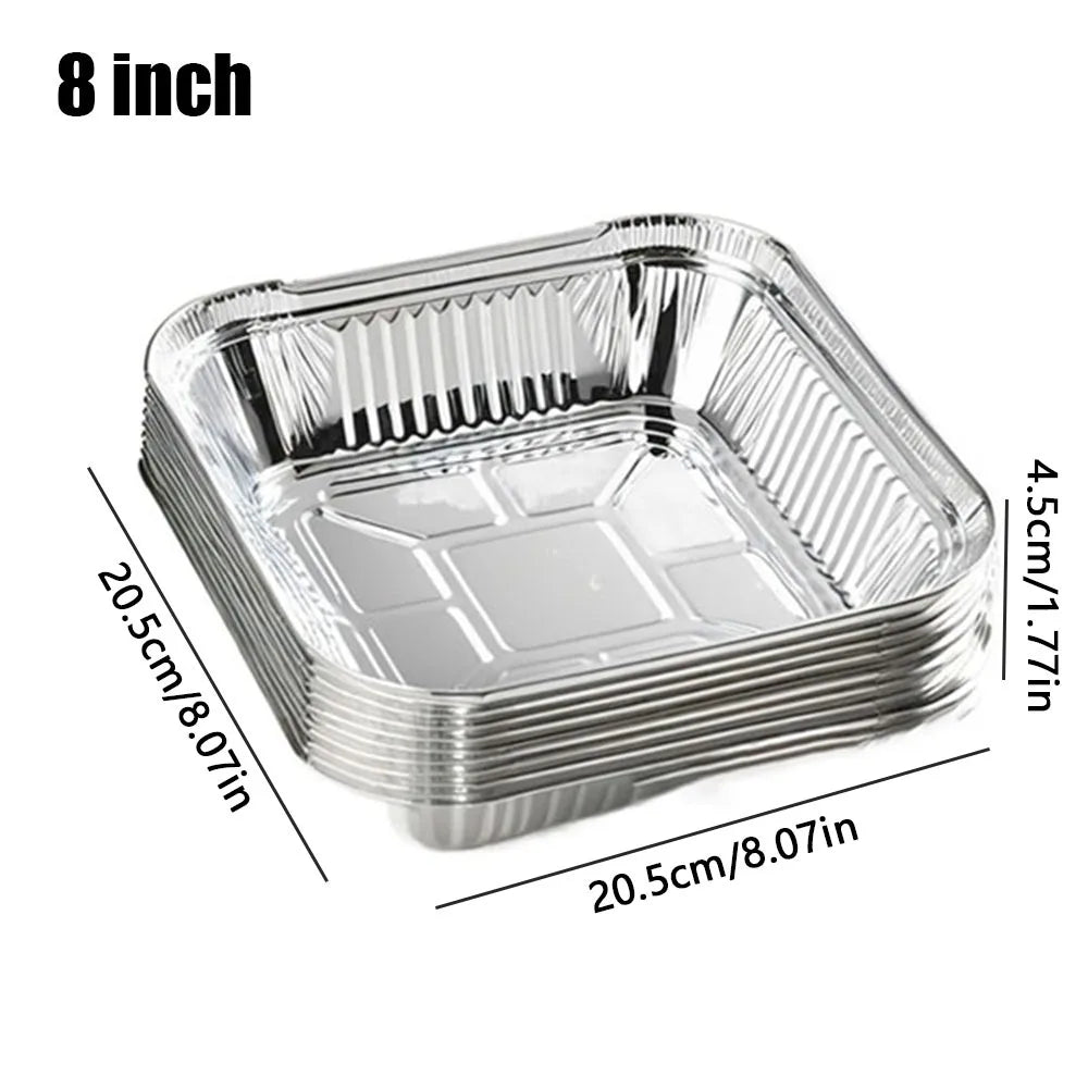 10Pcs 6/7/8 Inch Food Tin Foil Tray Reusable Non-stick Aluminum Foil Box Oven BBQ Baking Tools Oil-resistant Air Fryer Tray