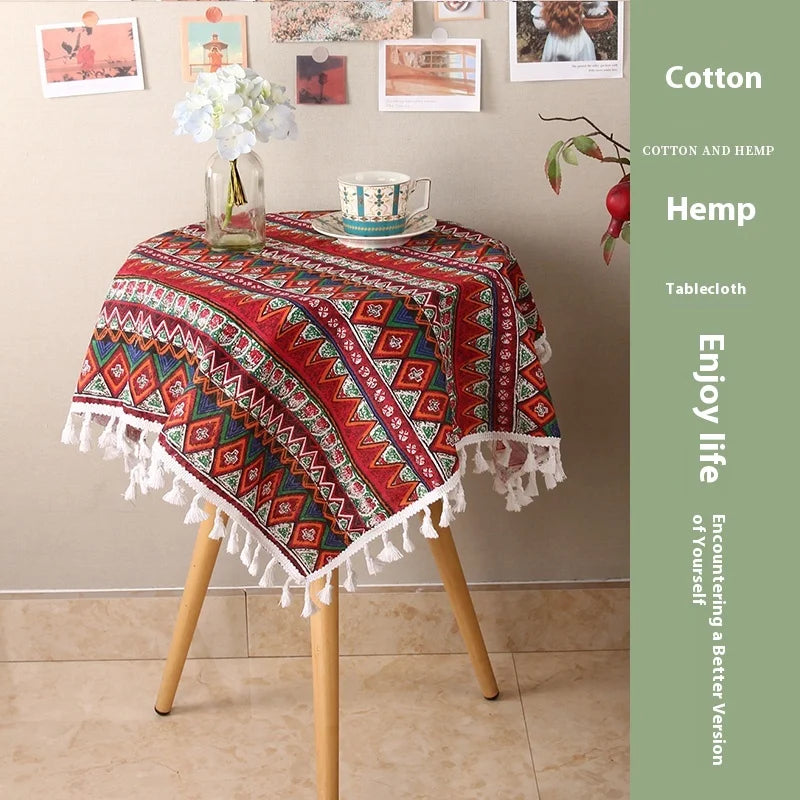 ins tablecloth fabric cotton and linen Japanese small fresh Internet celebrity rectangular dining table coffee table cloth