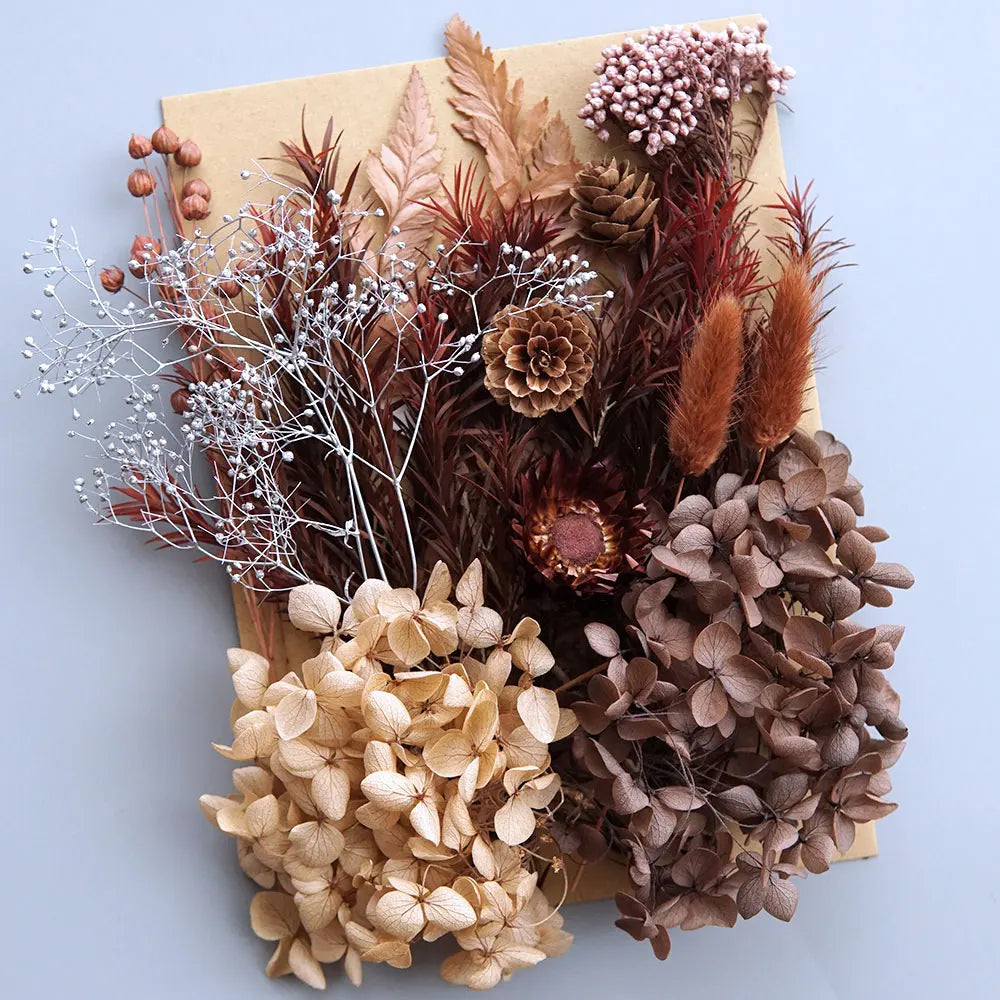 1 Pack Artificial Plants Dried Real Flowers Preserved Materials Epoxy Resin Candles DIY Floral Materials Hydrangea Set Flowers