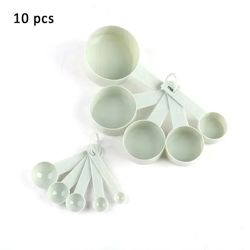 10Pcs/Set Cups Spoons Set Pure Color Measuring Tools PP Plastic Kitchen Accessories Portable Stackable Combination