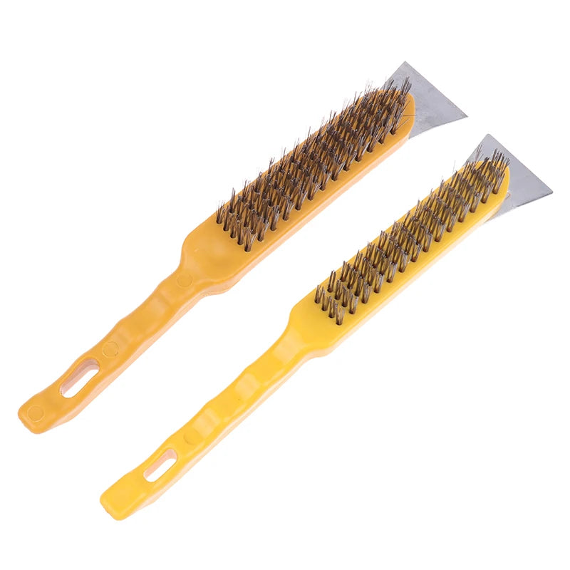 Wooden handle wire brush copper plated wire knife brush rust removal metal wire brush copper wire brush surface cleaning brush