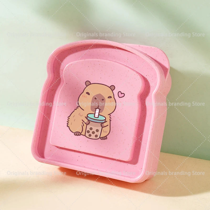 Capybara Portable Lunch Box Sandwich Silicone Toast Shaped Bento Box with Lid Office School Outdoor Lunch Food Container Gift