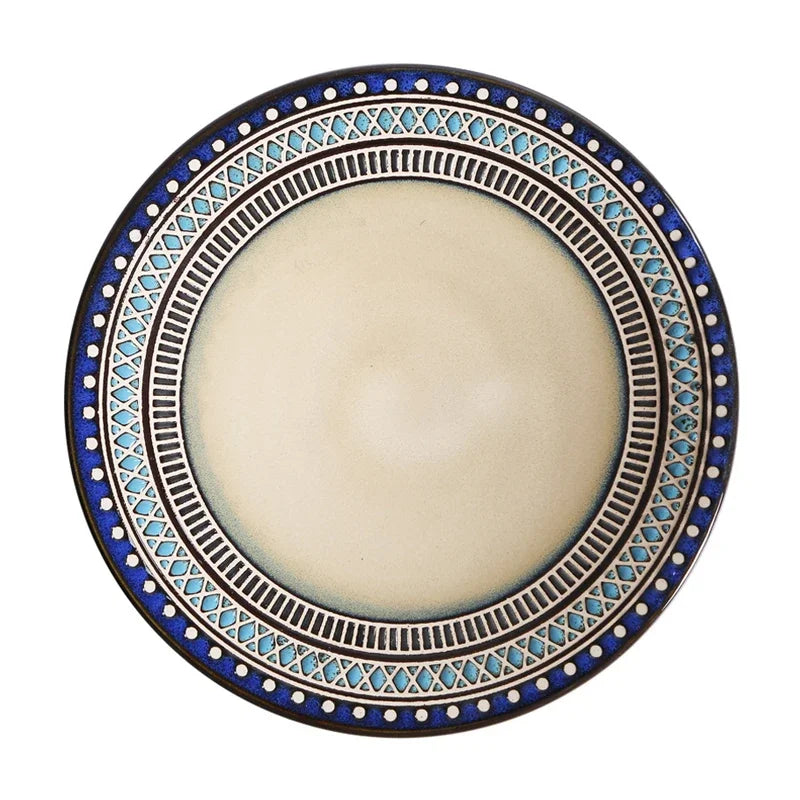 Moroccan Ceramic Tableware Set Bohemian plate set dinnerware Porcelain Round Bowl Oval Plate and mug