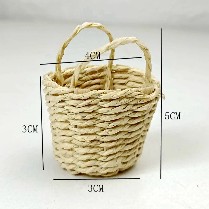 1Pcs Mini 1/12 Cute Dollhouse Rattan Frame Hand-woven Vegetable Food Storage Basket Dolls Miniature Decoration