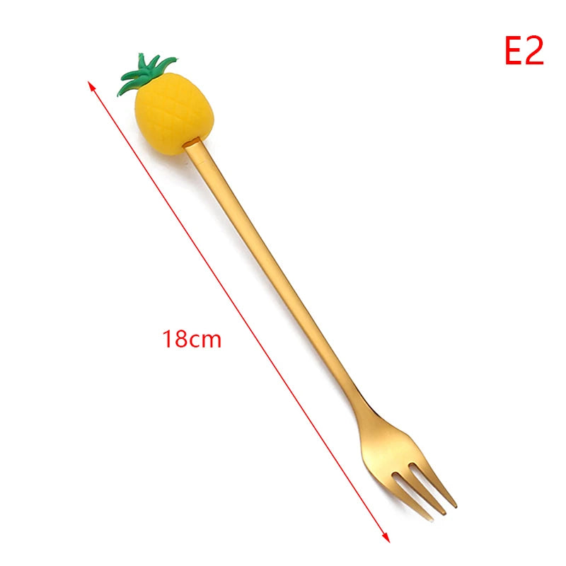 Cartoon Small Spoon Stainless Steel Fork Cartoon Macaron Dessert Spoons Fruit Kids Set Kitchen Accessories