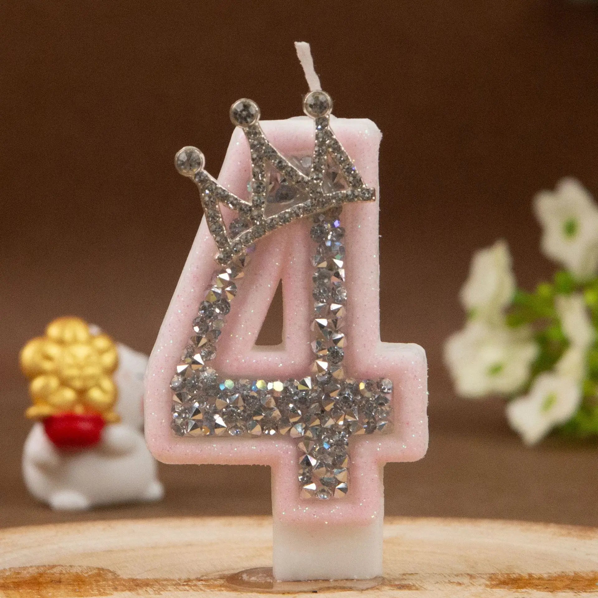 Digital Candles 0-9 Pink Silver Rhinestone Crown Creative Cake Decorative Birthday Candles