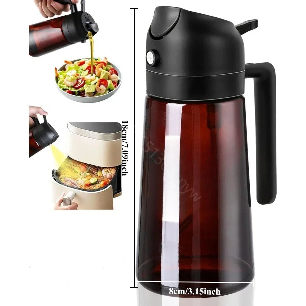 16oz/470ml 2-in-1 Brown Glass Oil Dispenser Sprayer Leakproof Olive Oil Sprayer Bottle for Cooking Air Fryer BBQ Baking Salad