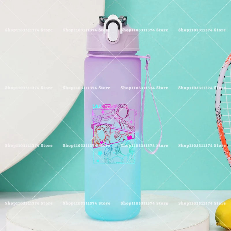 750ml KPop Demon Hunters Girls Boys Outdoor Water Bottles Portable Large Drinking Straw Water Cups Cartoon Sport Office Bottle