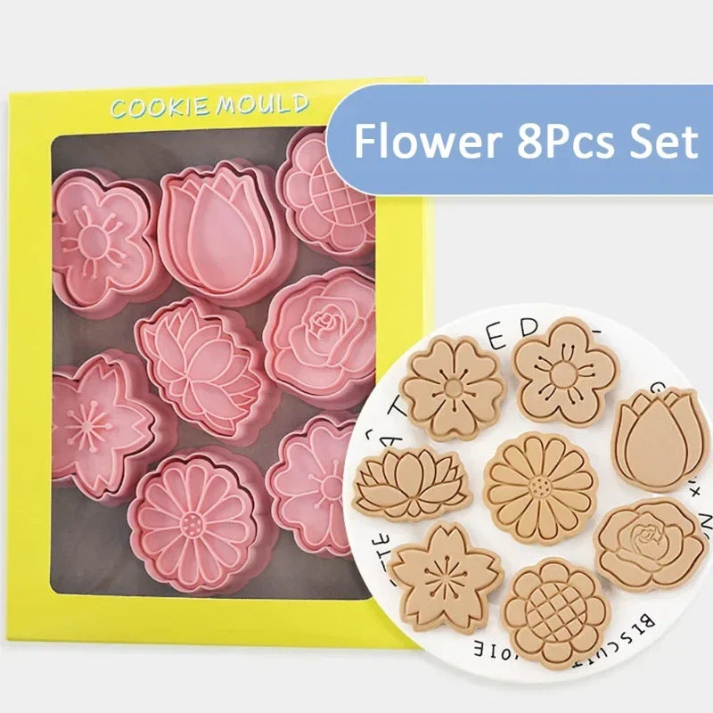 Flower Cookie Cutters Set Cutter Mold Plastic Pink Cookie Cutters For Home Kitchen Sunflower Rose Fondant Biscuit Baking Tool