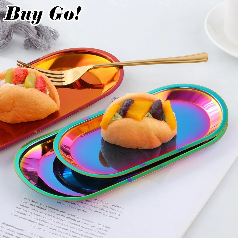 Nordic Style Oval Jewelry Storage Serving Tray Platter Stainless Steel Snack Tray Metal Storage Gold Decoration Home Organizer