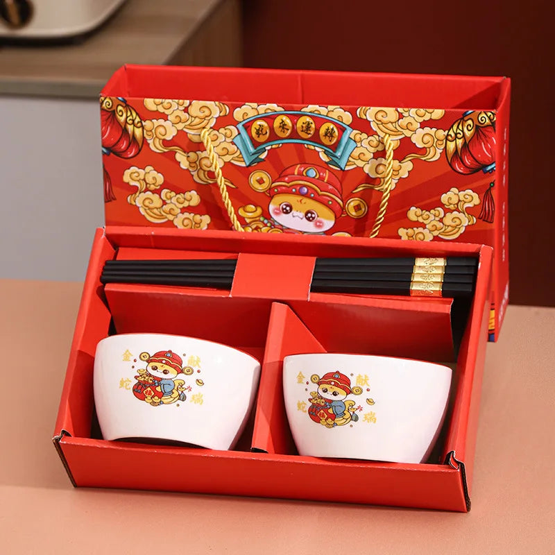 Light luxury palace style ceramic tableware, bowl and chopstick gift box set, wedding gift