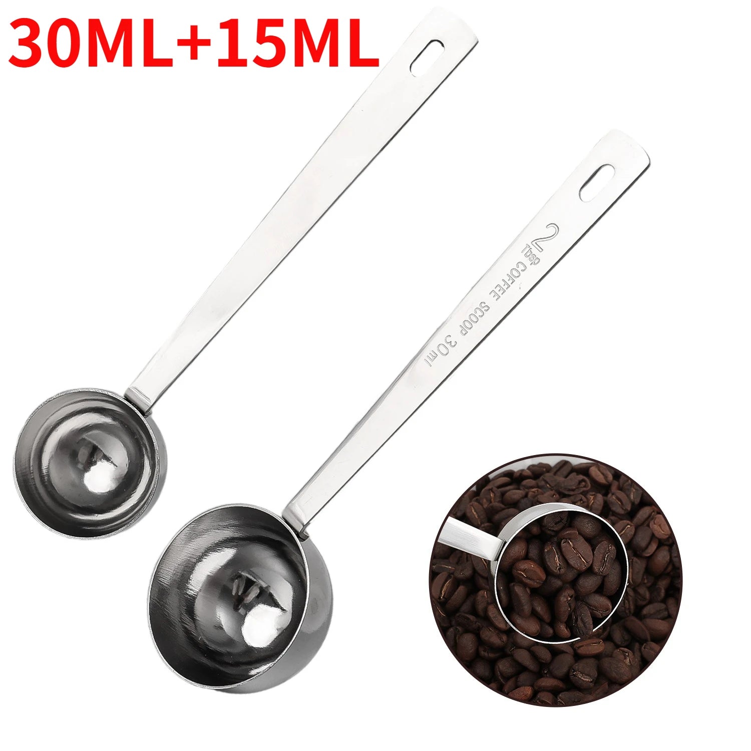 30/15ml Stainless Steel Coffee Scoop Thicken Tablespoon Measuring Spoon Long Handle Coffee Spoon for Cafe Making Kitchen Tools