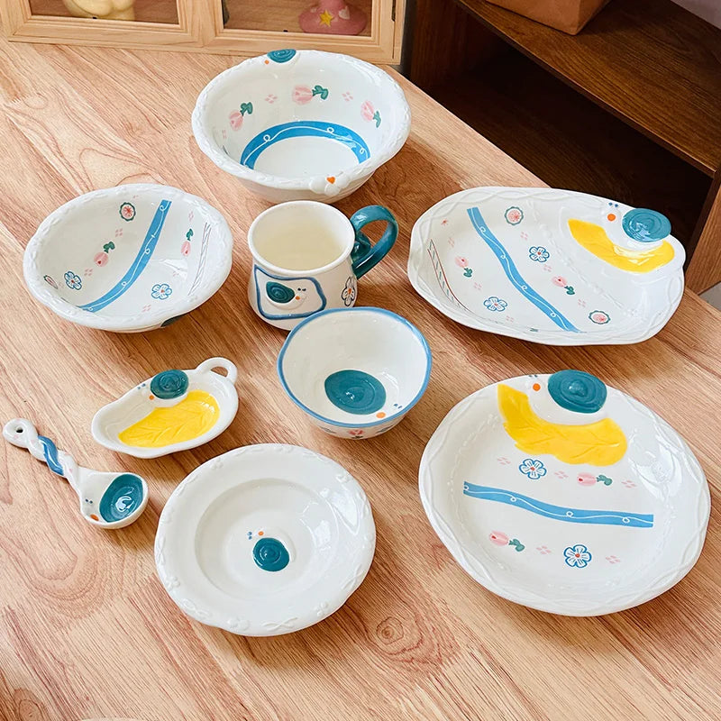 Korean Style Vegetable Plate Househole Underglaze Colored Ceramic Fruit Plate Fish Dish Vinger Dish Kitchen Tableware Set