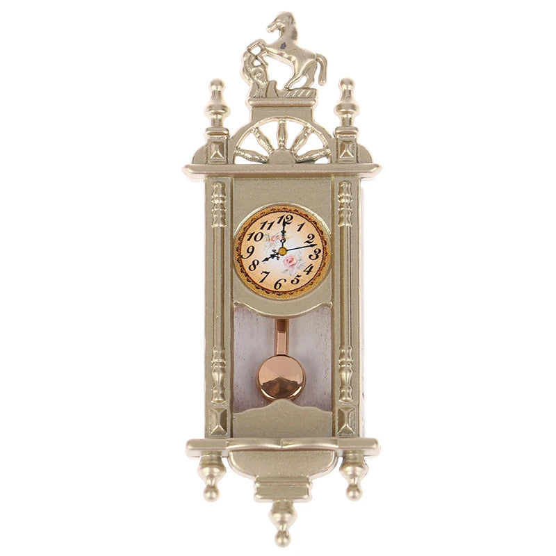 1:12 Dollhouse Miniature Wall Clock Play Doll House Retro Pendulum Table Clock Furniture Home Decor Accessories Toy Pretend Play