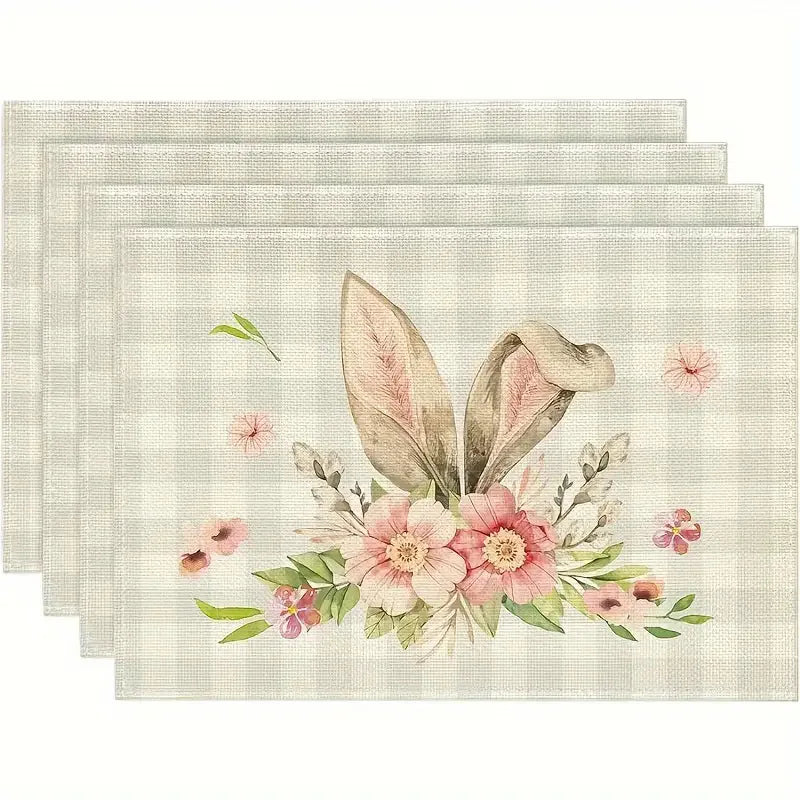 1Pc Easter Placemats Linen Rabbit Bunny Egg Dining Table Mats Placemat Spring Holiday Happy Easter Decoration for Home Kitchen