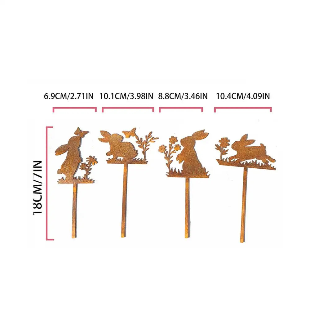 Iron Art Rabbit Garden Stakes Easter Rabbit Silhouette Set Outdoor Garden Backyard Decor Rabbit Figurine Flower Pot Grass Plugin