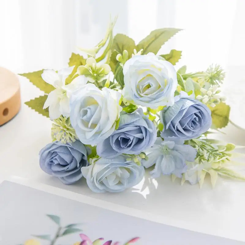 Artificial 1PC Flowers Wedding Home Bedroom Decoration Bridal Bouquet Garden Fake Silk Roses Hydrangeas Vase For Board Outdoors