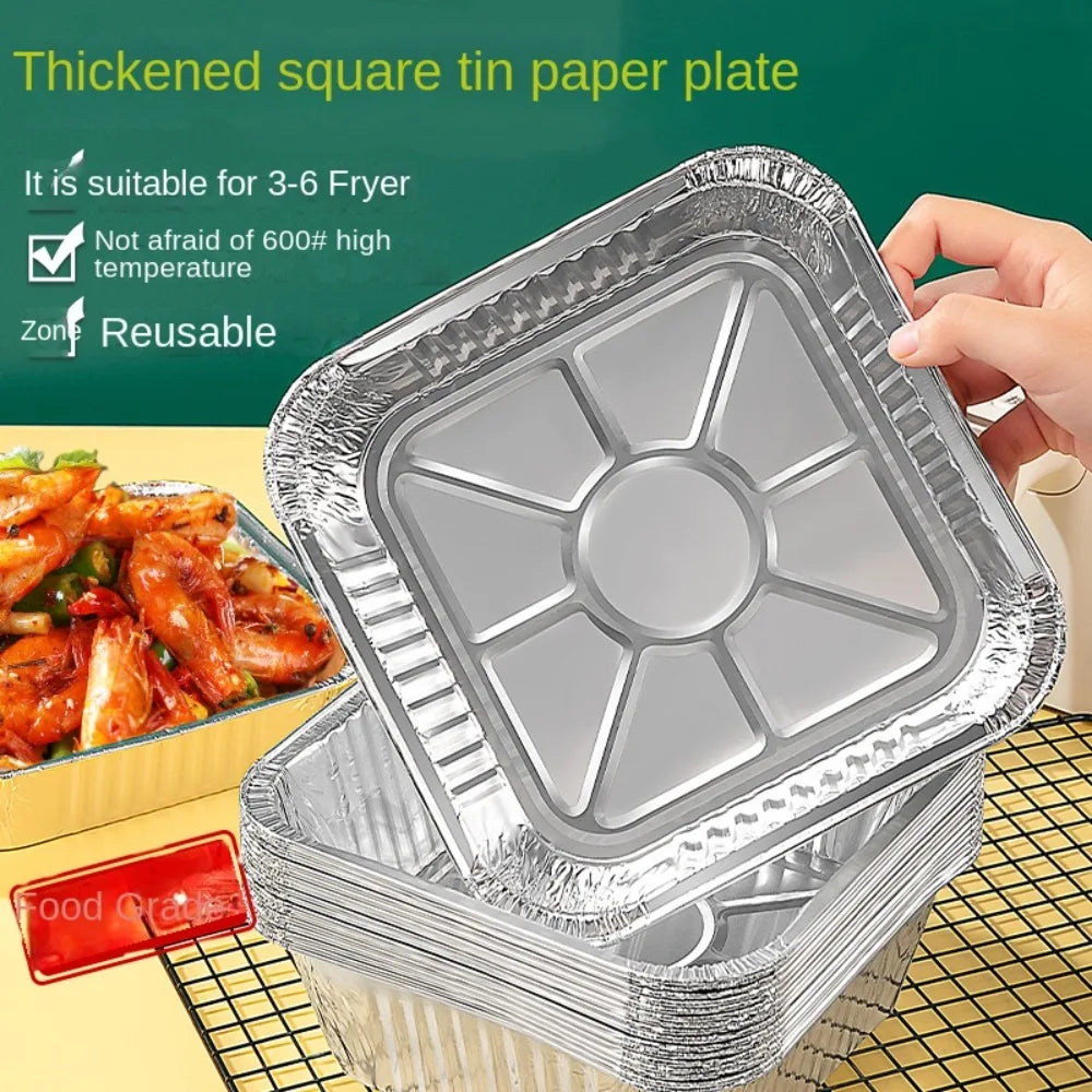 20CM Air Fryer Aluminum Foil Pan Kitchen Supplies Food Containers Square Oven BBQ Tray Oil-proof Non-stick Kitchen Baking Tool