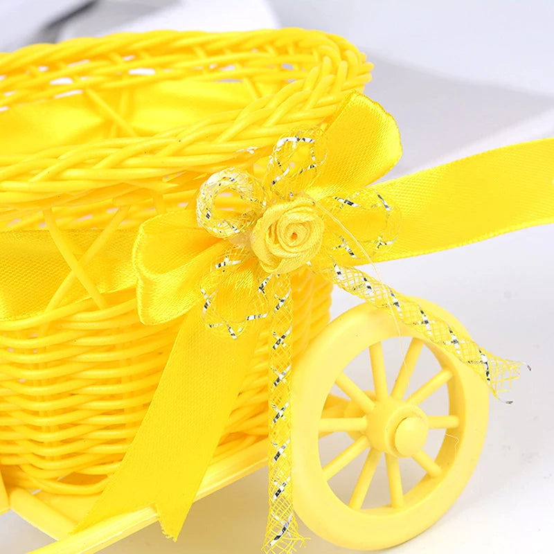 1Pc Rattan Bicycle Flower Basket Vase Storage Three-wheel Cute Flower Pot Ornament