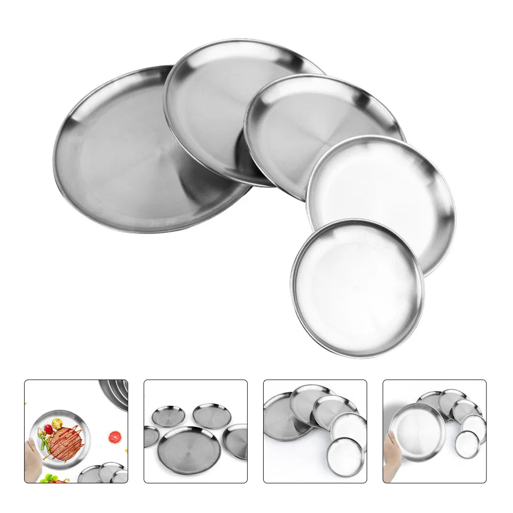 1Pcs Stainless Steel Dinner Plate Easy Clean Maintenance Ideal for Sharing Desserts At Parties Round Dinner Plate