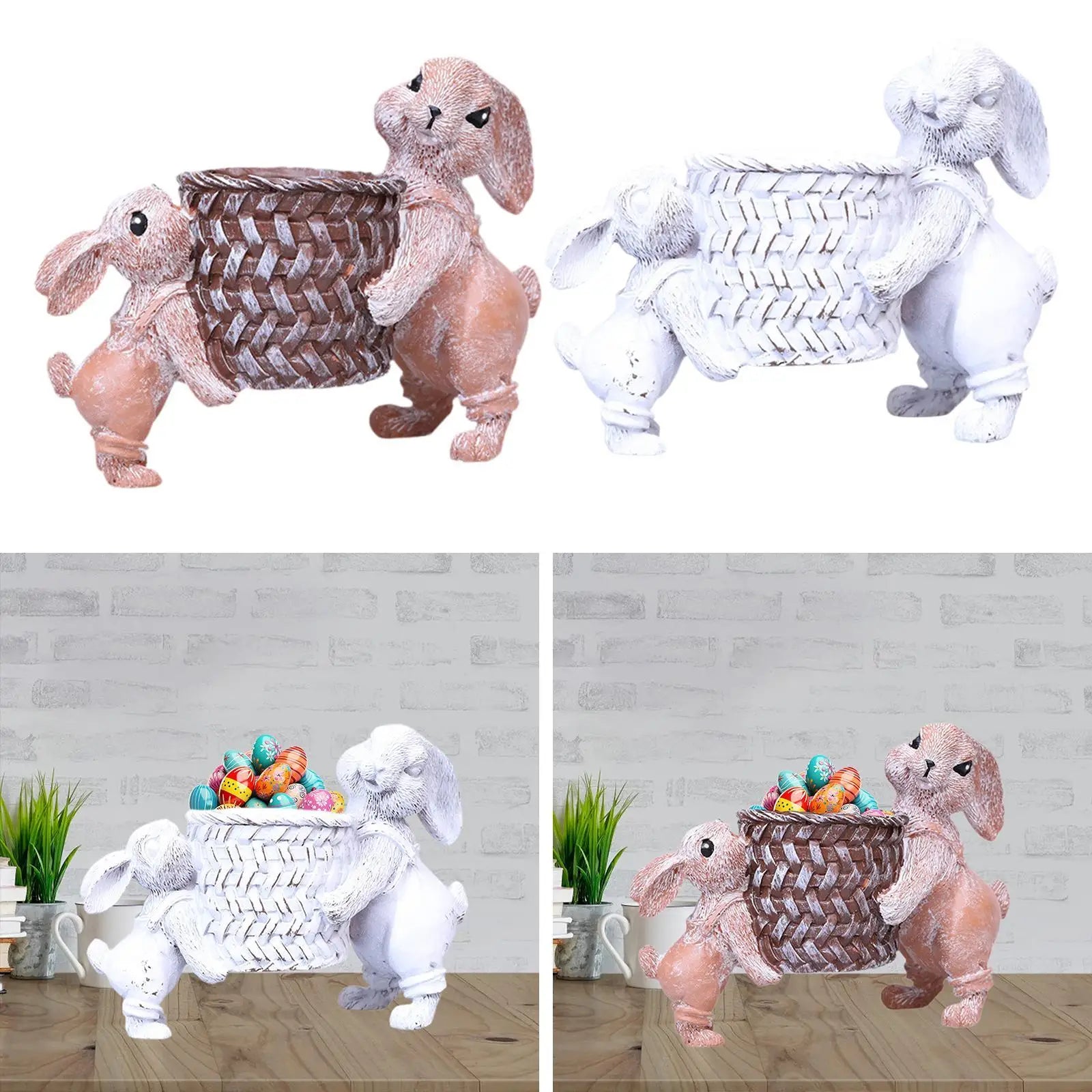 Easter Basket Table Ornament Planter Bunny Figurine for Flowerbed Home Yard