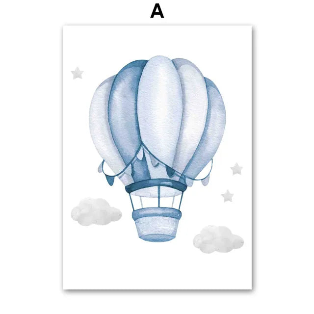 Hot Air Balloon Plane Train Car Custom Baby Name Wall Art Nordic Posters Painting Cartoon Pictures Kids Room Decor Canvas Prints