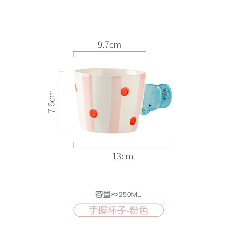 ‌Cute Apple Elephant Ramen Bowl-Microwave Safe Ceramic Tableware Set Cartoon Rice Noodle Dish Gift for New Home Pink Kitchenware