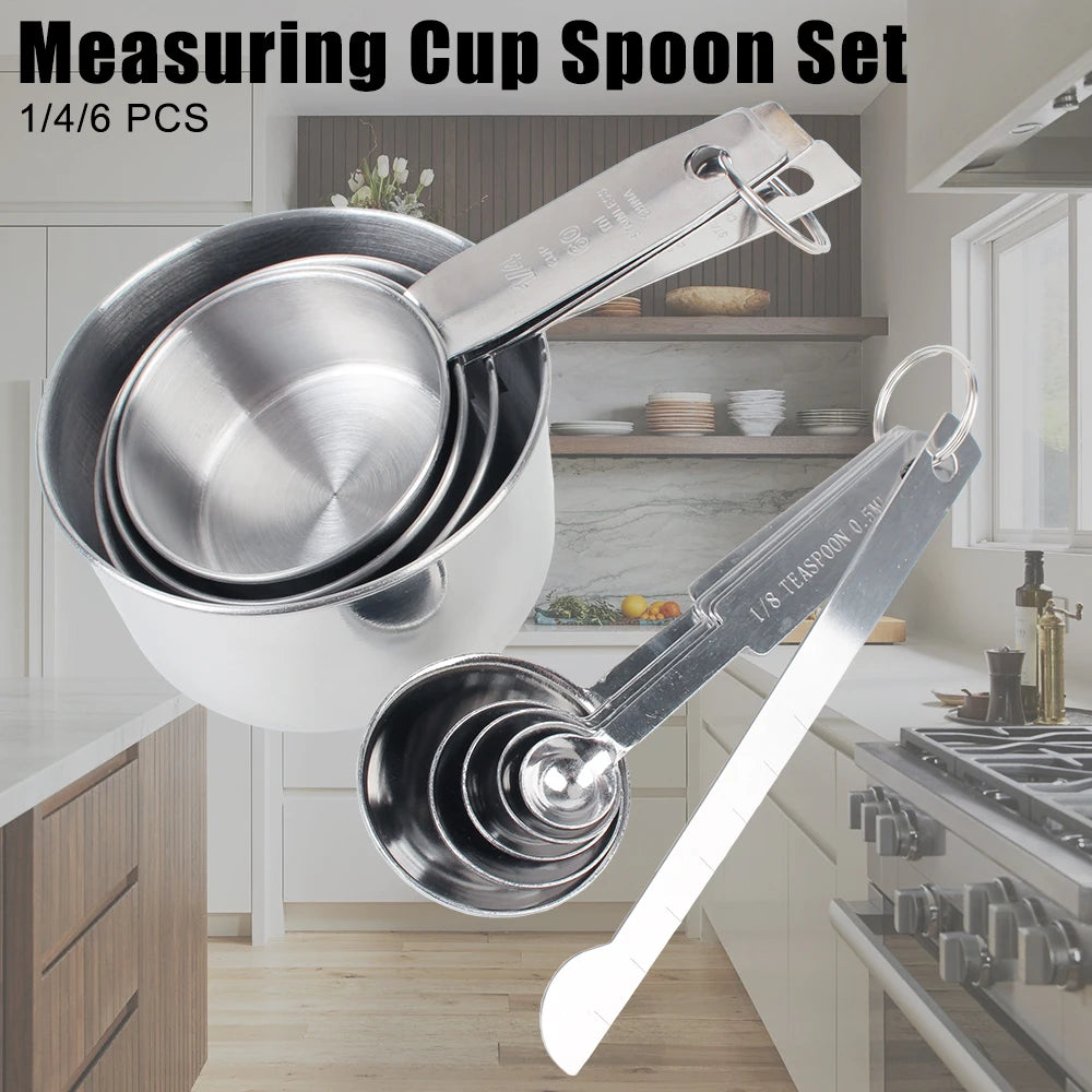 Stackable Measuring Cups and Spoons Set Baking Tools Stainless Steel Coffee Measuring Spoon Kitchen Accessories 1/4/6 PCS