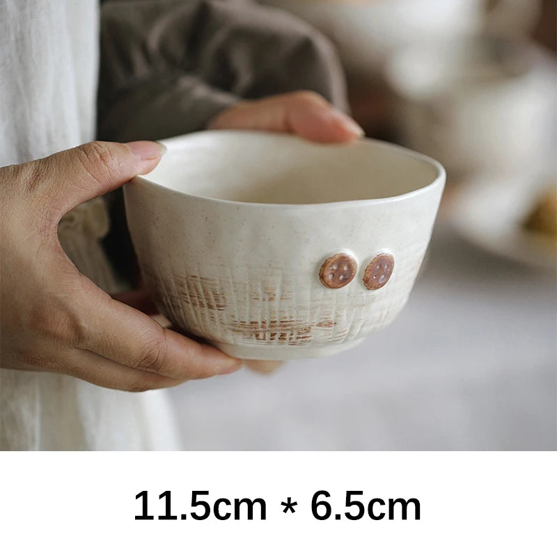 Creative Porcelain Bowl Vintage Hand-Made Button Relief Ceramic Homehold Dinnerware Fruit Vegetable Salad Bowls Kitchen Supplies