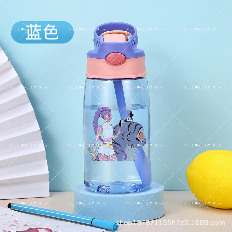 KPop Demon Hunters Drinking Glass Large Capacity Portable Plastic Mug Kids Cartoon Cute Sports Straw Drinking Cup Water Bottle