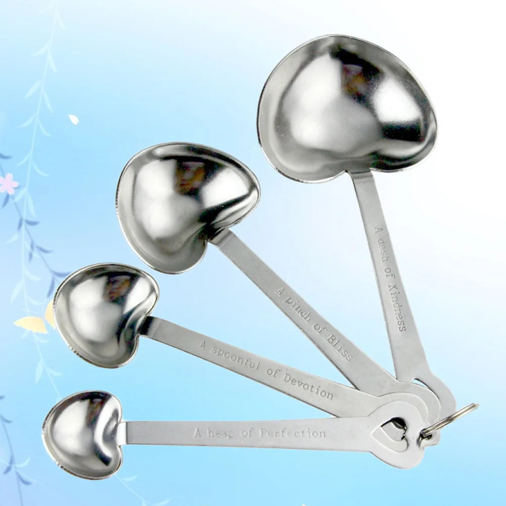 4pcs Stainless Steel Measuring Spoons Set Heart Shape Kitchen Tools For Baking Cooking Powder Spice Storage Stackable Rustproof