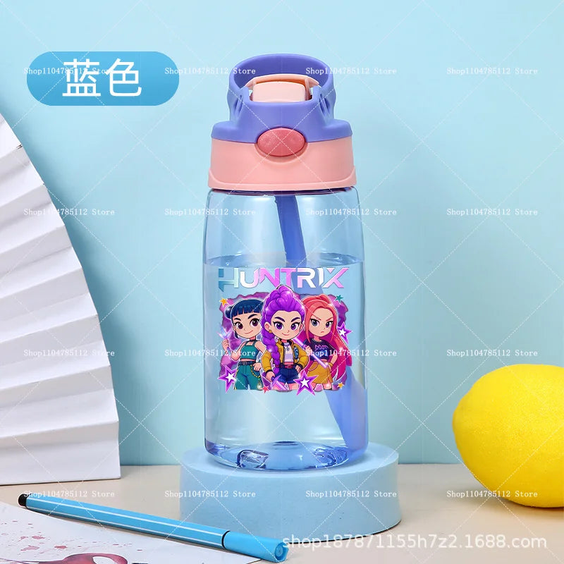 KPop Demon Hunters Drinking Glass Large Capacity Portable Plastic Mug Kids Cartoon Cute Sports Straw Drinking Cup Water Bottle