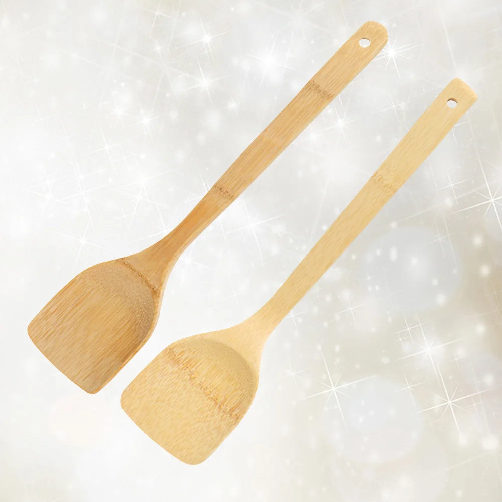 2Pcs Wooden Cooking Tool Premium Material Heat Resistant Easy Operate Portable 35cm Multi Functional Shovel Spoon