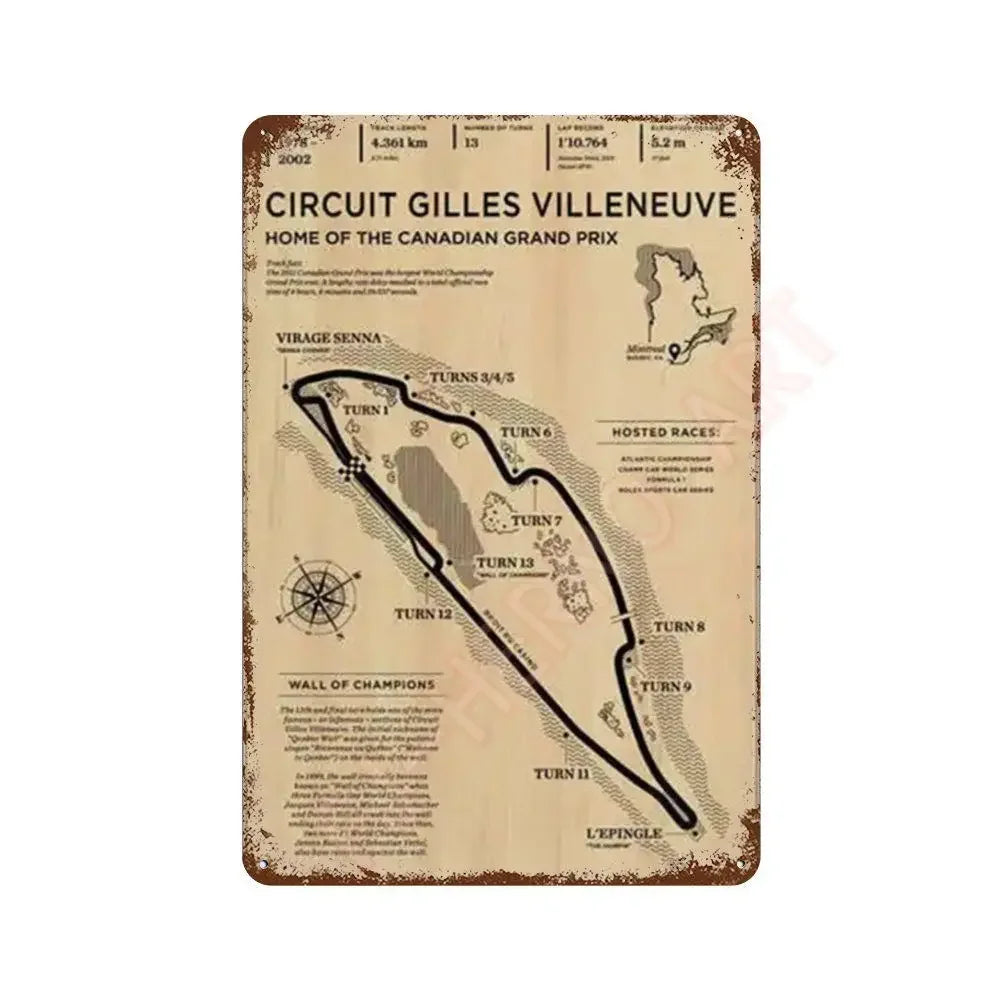 Vintage F1 Formula Racer Poster Metal Tin Sign Plaque Aesthetics Racing Monaco Grand Prix Circuit Track Wall Art Home Room Decor