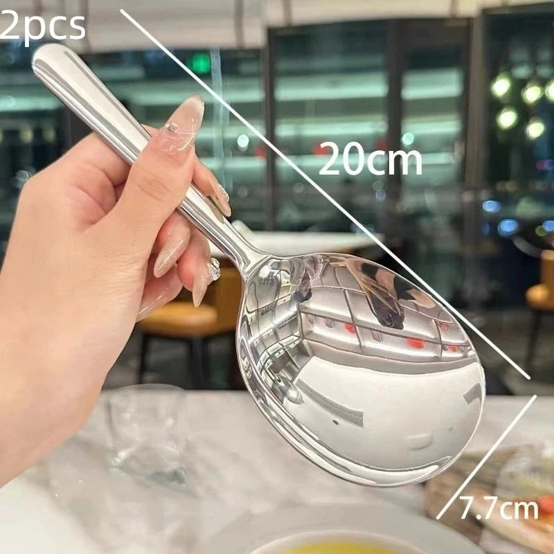 or 2 Pcs Heat Insulated Stainless Steel Ladles; For Serving Soup and Rice; Equipped with Drain Hole; Must-Have Kitchen Utensils