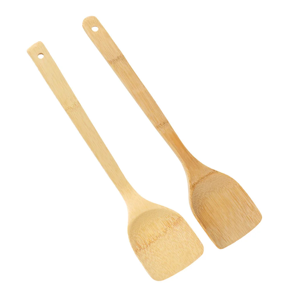 2Pcs Wooden Cooking Tool Premium Material Heat Resistant Easy Operate Portable 35cm Multi Functional Shovel Spoon